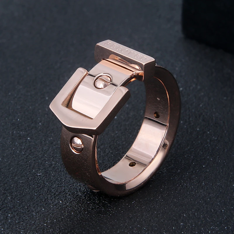 Punk Nail Belt Buckle Ring For Women Men Stainless Steel Rose Gold Color Rings Love Screw Luxury Jewelry Weeding Gift