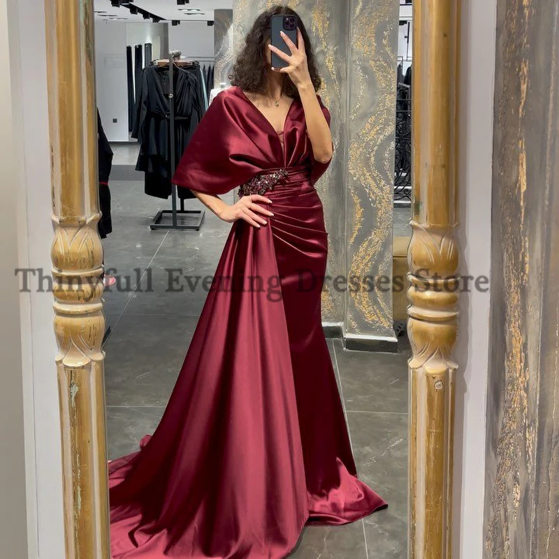 Thinyfull-Robe de Rhde forme sirène, tenue de soirée, sexy, col en v, longueur au sol, perles, stérilie saoudite, cocktail, quelle que soit la grande taille, 2022