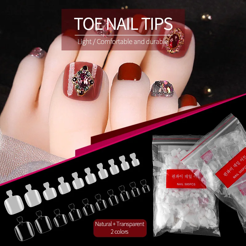 

500pcs Clear Fake Toe Tips Full Cover Natural Flexible Extension Mold Resin False Toenails Foot Tip Artificia Long Tip Pedicure