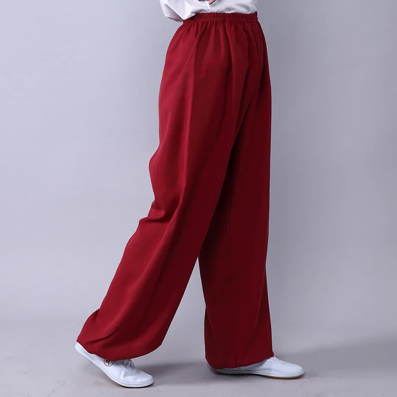 Ropa de Kung Fu Unisex para adultos, pantalones de Tai Chi Wushu de lino, pantalones elásticos de talla grande para artes marciales, pantalones de