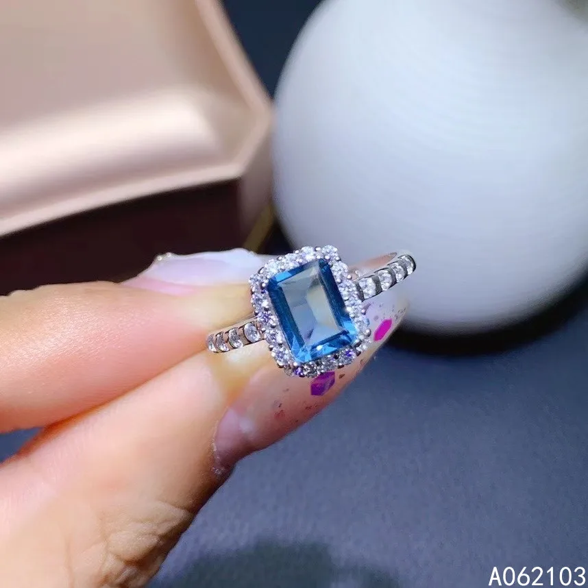 

KJJEAXCMY fine jewelry 925 sterling silver inlaid natural Blue Topaz Women's fashionable simple square gem ring support detectio