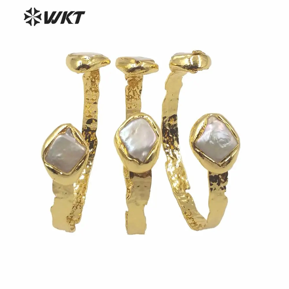 

MPB021 Красивый браслет из пресноводного жемчуга в форме ромба, женский свадебный подарок, специальный золотой браслет-манжета с покрытием