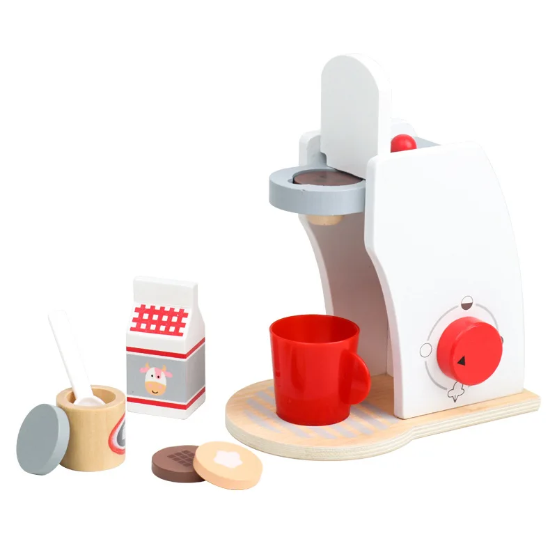 Cocina de juguete de simulación de madera, máquina de café, tostadora, exprimidor, juguetes educativos de aprendizaje temprano para bebés, regalo