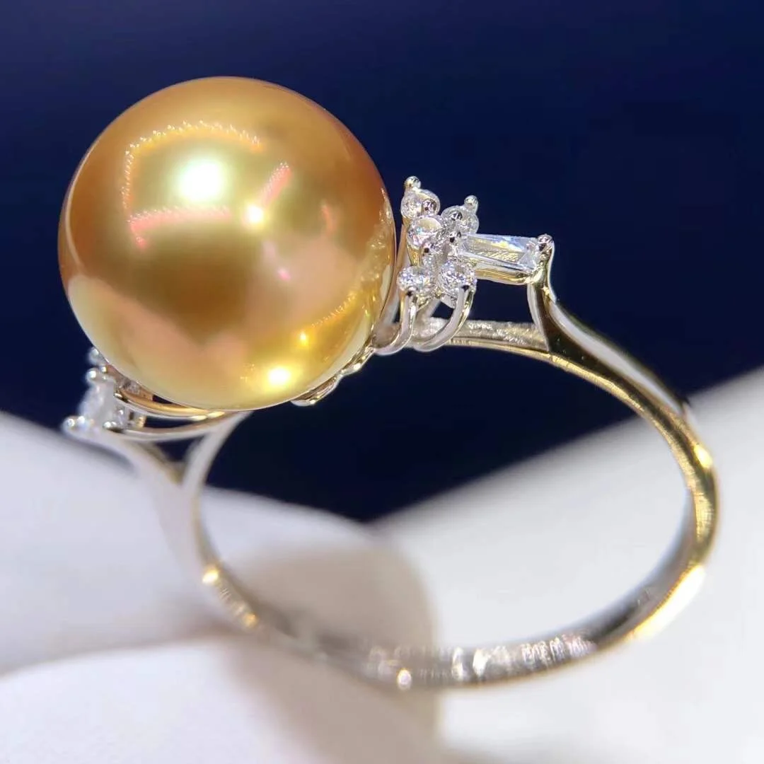 

D531 Solid 18K Gold Nature Sea Water Golden Pearls Rings for Women Fine Jewelry Birthday Gifts