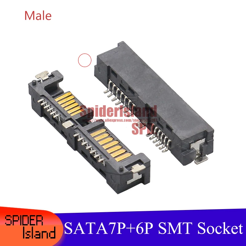 500pcs/1000pcs SATA 7P+15PIN Male Type A SMT with Convex Plastic Pillar Foot SATA 22P Socket Connector for Weld Motherboard