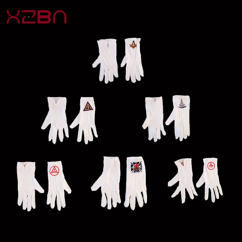 Masonic Gloves White Glove Mason Freedom Regalia Freemasonry Customized Made Embroidery Ceremonial full finger Length 22cm