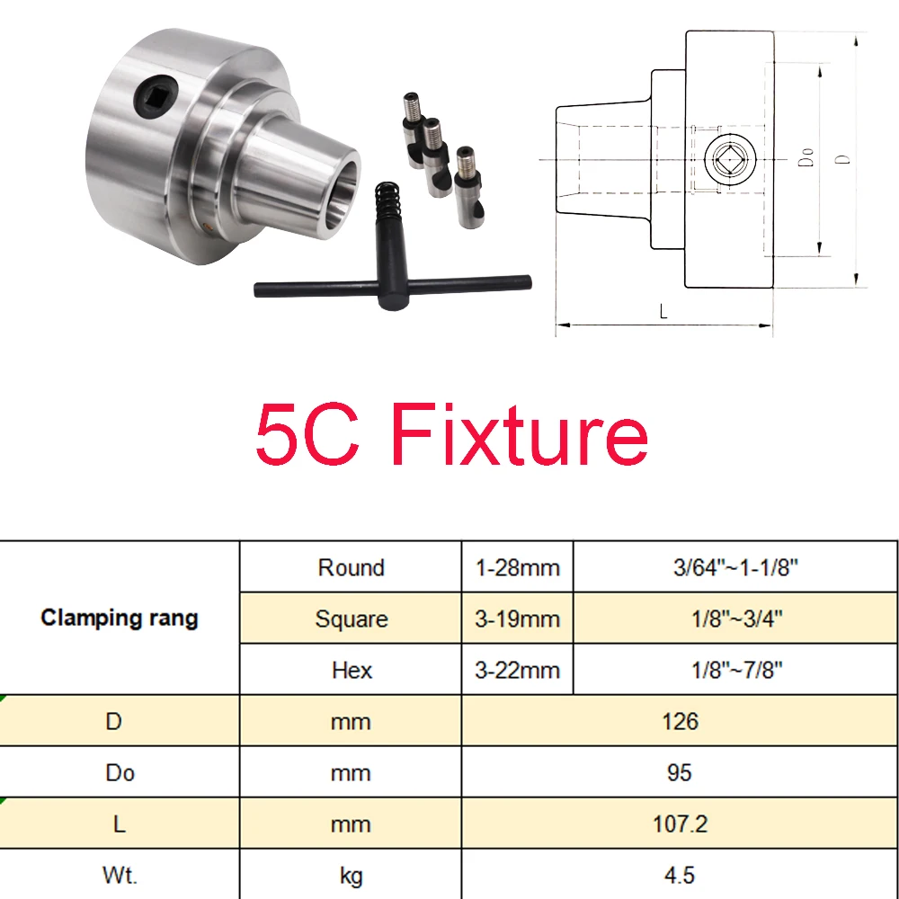 3911-125-5C-D4 High Precision CNC Lathe Machine Collet Chuck 5C Fixture Round/Square/Hex Collets Type 5C Collet Chuck