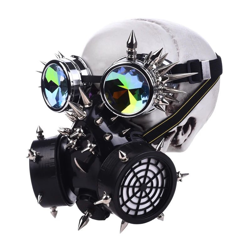 Steampunk Fully-Studed Mask with Rivet Goggles Cosplay Fancy Mask Exclusive Gothic Retro Rock Halloween Mask & Glasses