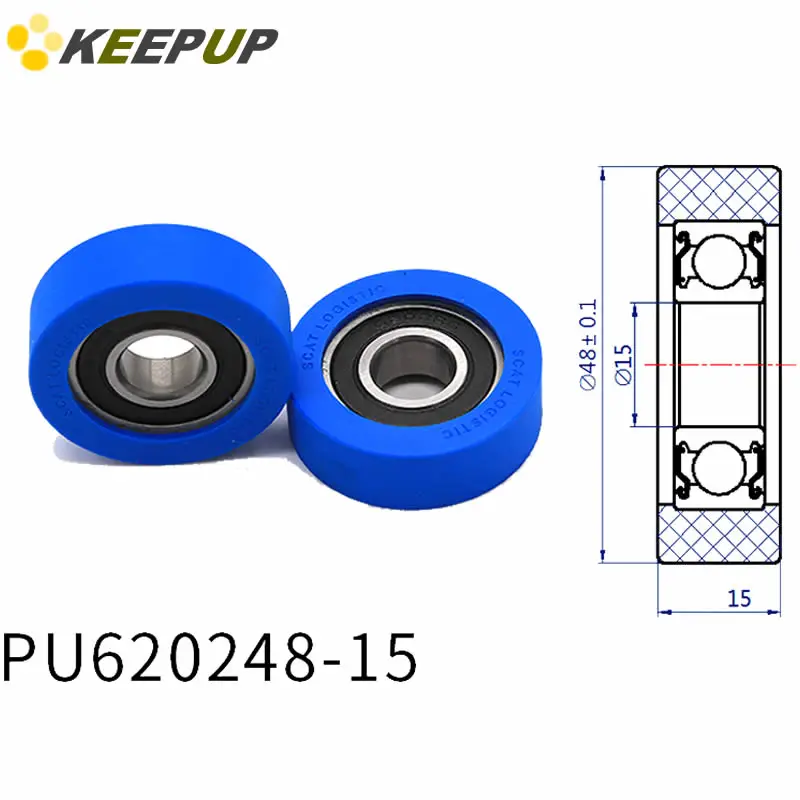 Diameter 48mm, PU polyurethane bearing ,Rubber coated soft pulley/Roller ,width 15mm