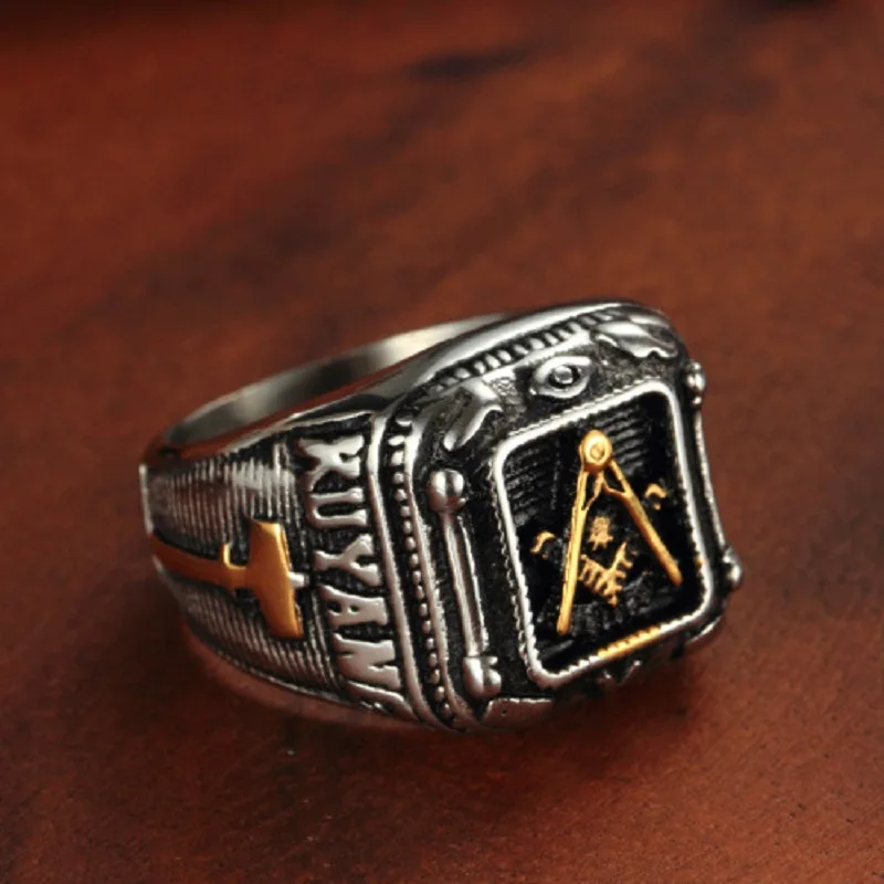 Europe and the United States stainless steel ring men \'s jewelry wholesale retro Masonic ring titanium steel ring