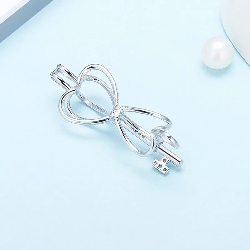 CLUCI 925 Sterling Silver Pendant Women Jewelry Love Key Shaped Real Silver 925 Pearl Cage Pendant Zircon Locket SC030SB
