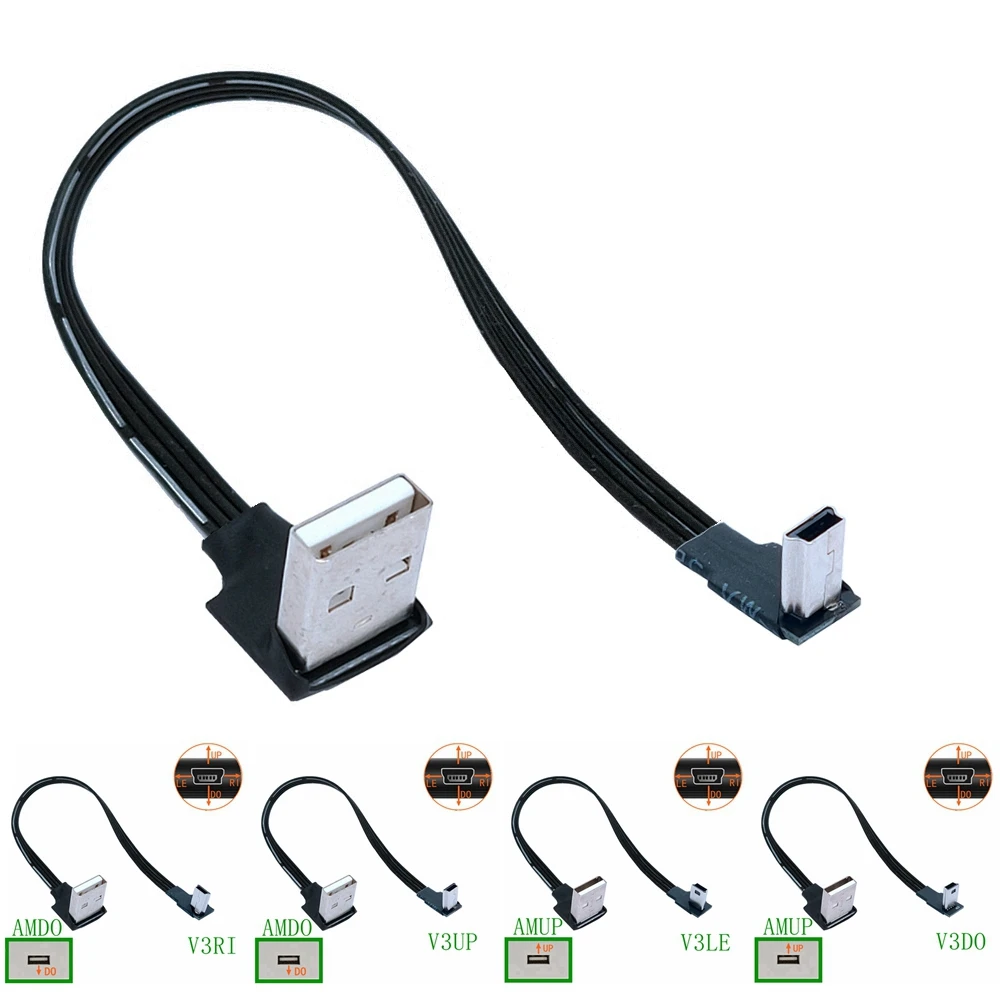 USB 2.0 do Mini kabel USB do synchronizacji danych 90 stopni kątowy łokieć 5 Pin B z męskiego na męskie 0.2 0.5m 1m przewód ładujący do aparatu MP3