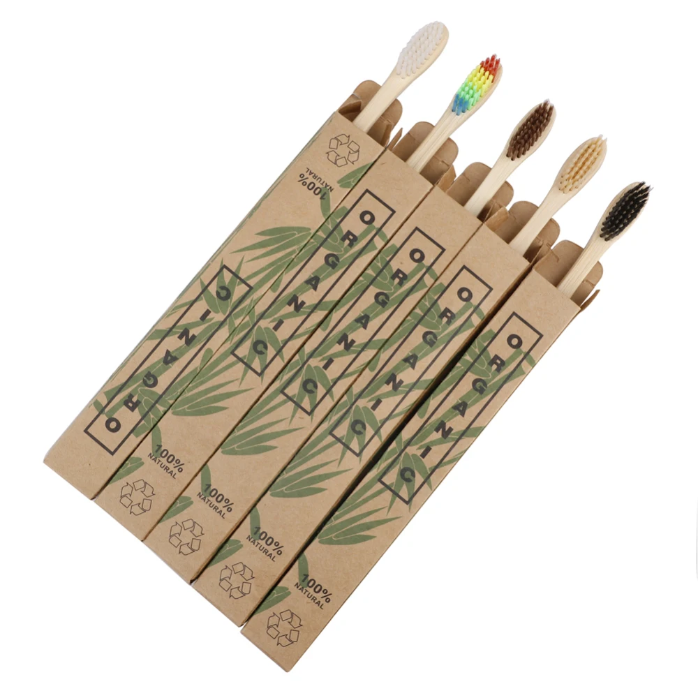 10pcs/Set Pure Natural Bamboo Eco-Friendly Toothbrush Soft-bristle Charcoal Square Wooden Handle Toothbrushes Dental Care Tools