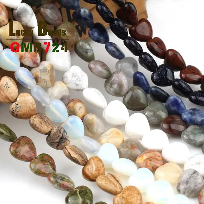 Natural Heart Shaped India Agates Blue Sodalite White Howlite Opal Loose Beads For Jewelry Making DIY Bracelet Accessories 15\'\'