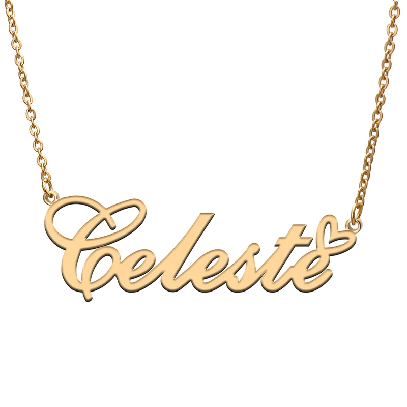 

Celeste Name Tag Necklace Personalized Pendant Jewelry Gifts for Mom Daughter Girl Friend Birthday Christmas Party Present