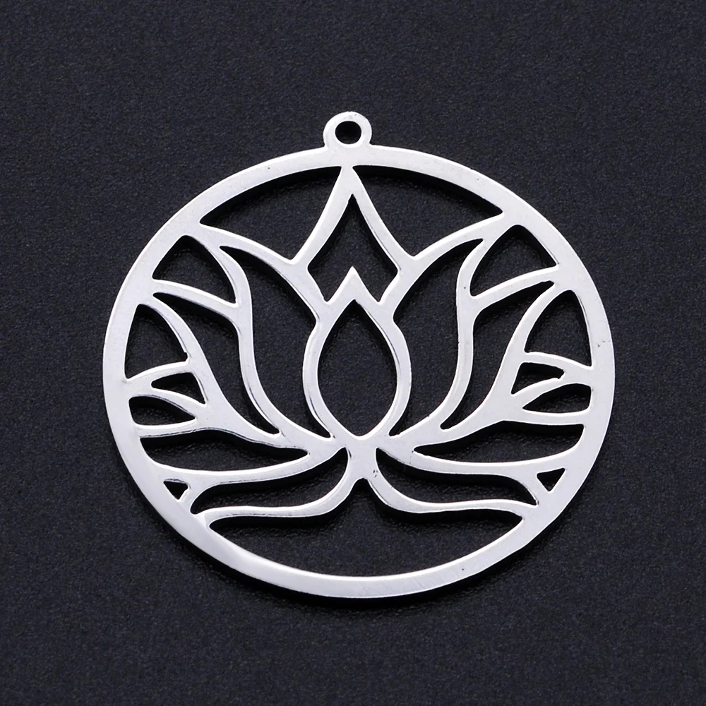 5pcs/lot Flower of Life DIY Charms Pendants Wholesale 316 Stainless Steel Yoga Lotus Connectors Om Hand Jewelry Pendant