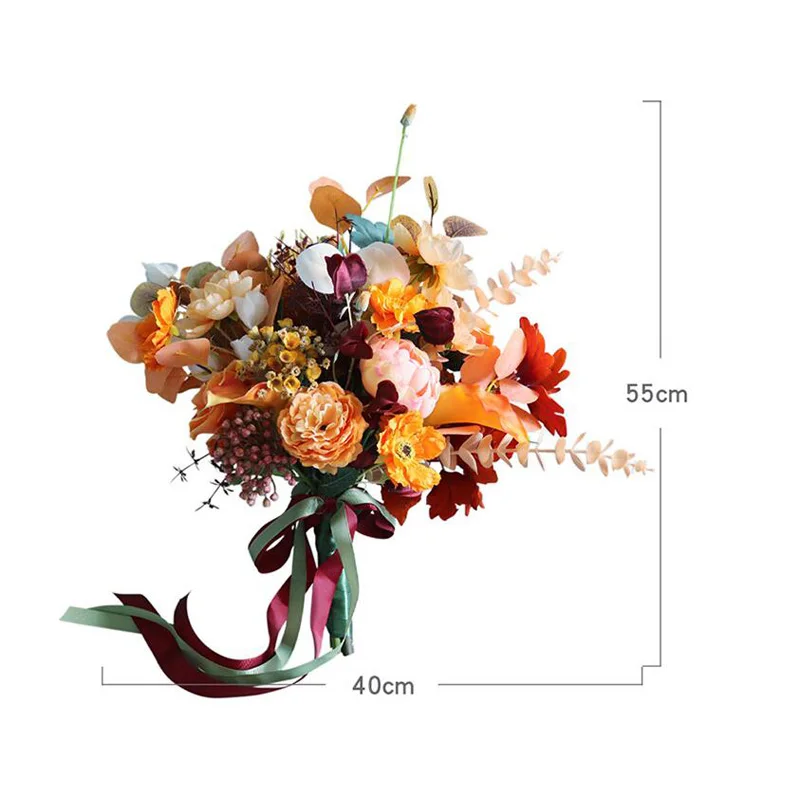 Wedding Bouquet Burgundy with Orange Bridal Bouquets Wedding Accessories 40*55cm Latest Style