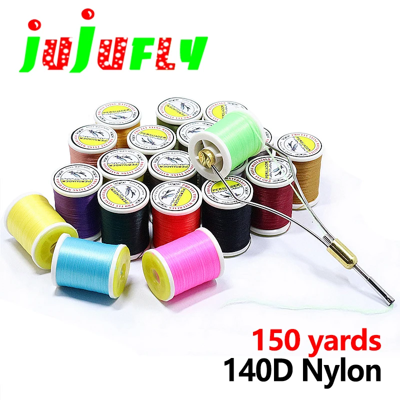 jujufly 150 jardów/szpula 140D nylonowe włókno uniwersalna nić do wiązania much mokra nimfa materiał do wiązania much w 20 popularnych kolorach