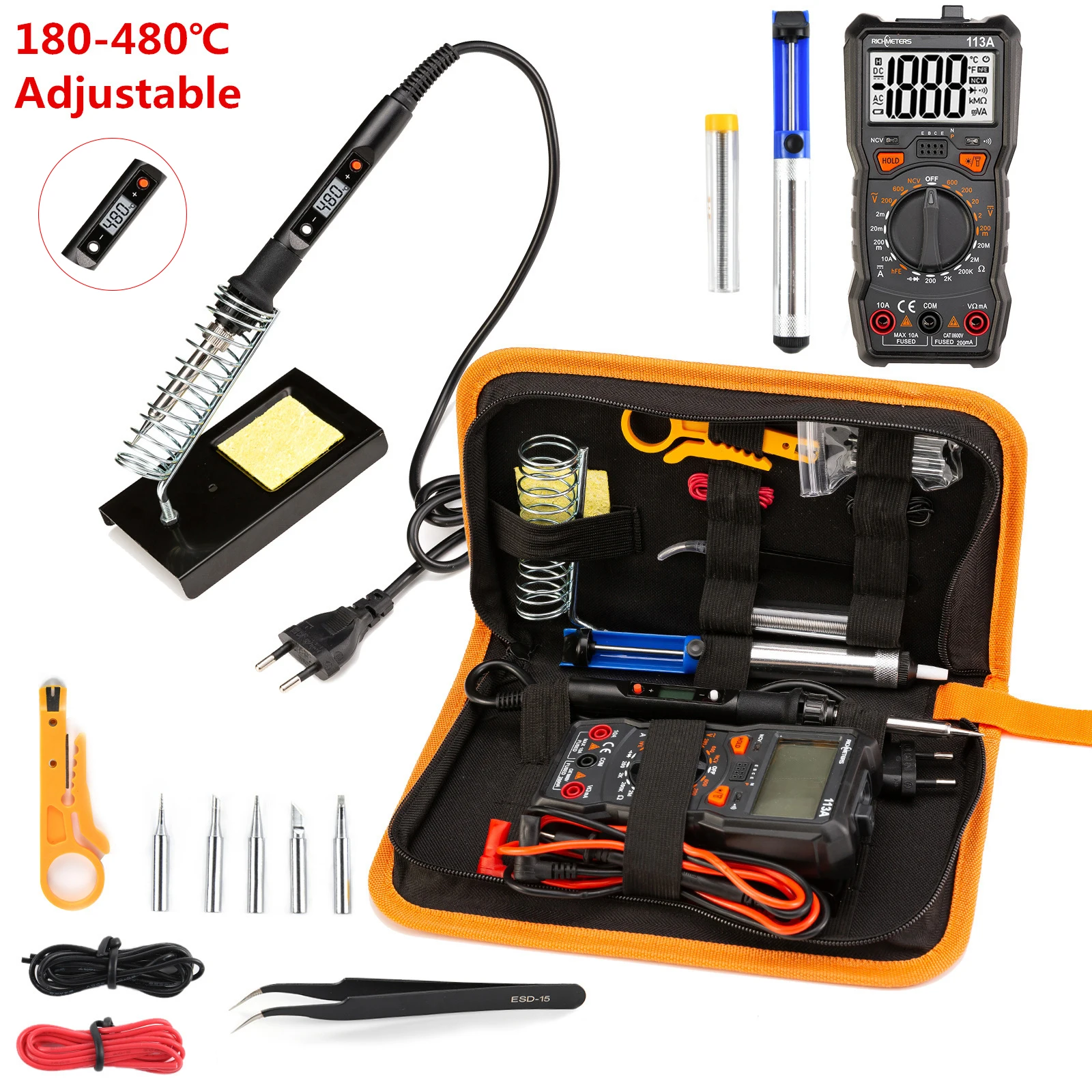 soldering iron kit with Digital multimeter 6000 counts AC/DC voltage meter Flash light solder iron 80W 220V welding tool