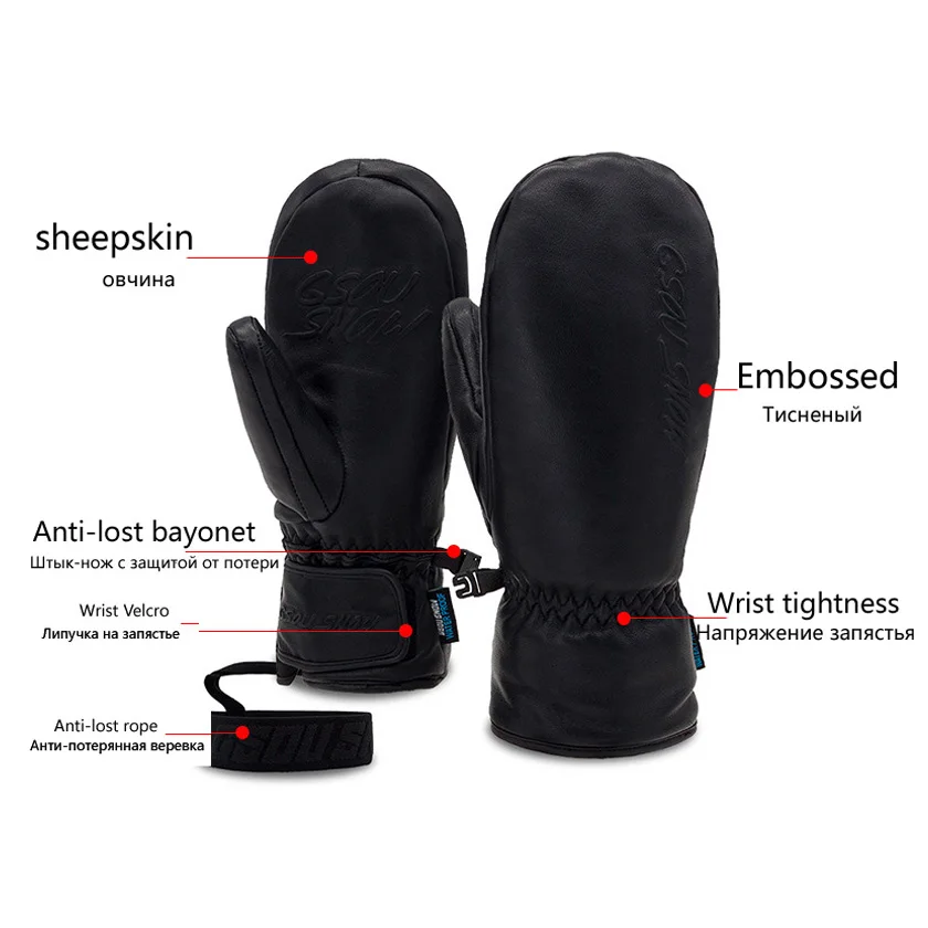 Sheepskin Ice Snow Gloves, Outdoor Accessories, Waterproof, Wearable Snowboarding Mitten, Ski Palm, Five-finger Unsex