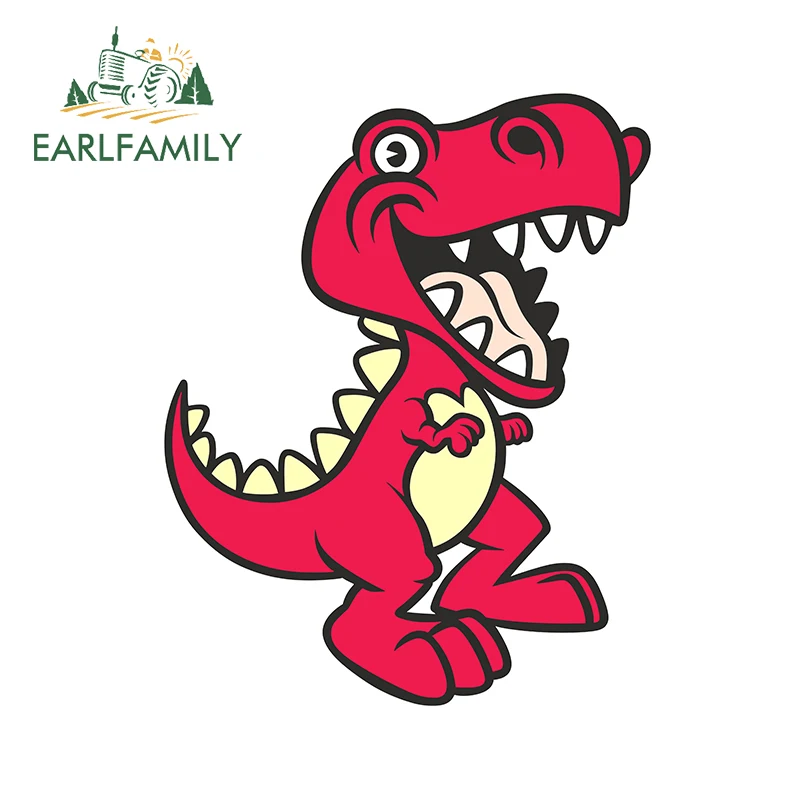EARLFAMILY 43cm x 33.7cm Happy Red T-Rex Dinosaur Car Body Stickers Vinyl Helmet RV VAN JDM Car Accessories Cartoon Graphics