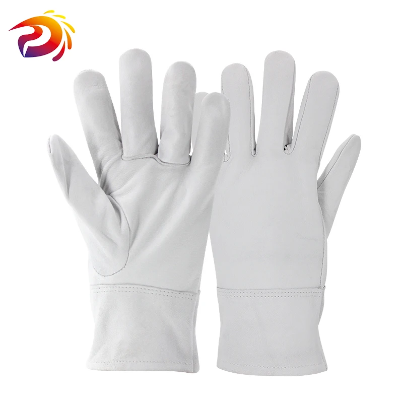 

White Sheepskin Leather Slim Work Gloves Driving / Gardening / Fruit Picking Safety Protective Gloves By Dian Shang