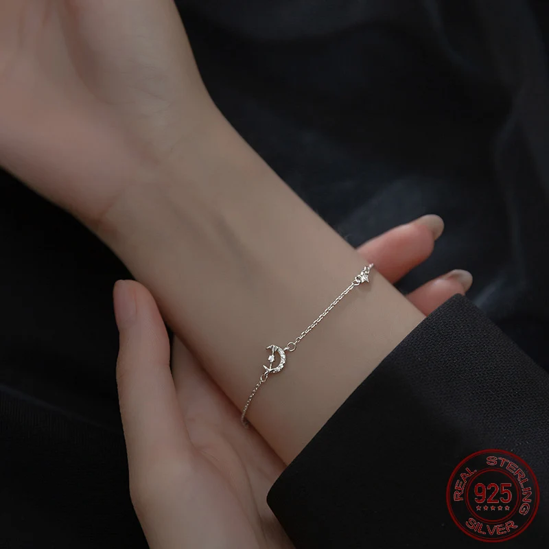 La Monada 17+3.5cm Women Bracelet Silver On Hand Chain Bracelet Moon Arrow 925 Sterling Silver Bracelet For Women Girl Female