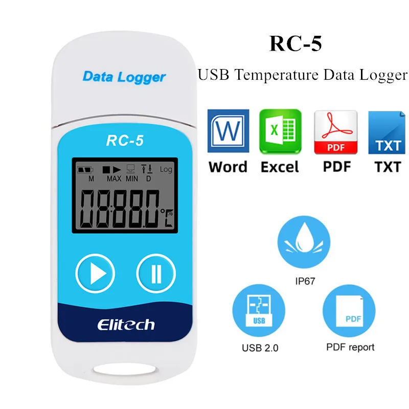 RC-5 USB Temperature Data Logger High-precision Datalogger Recorder 32000 reading Point Temperature Recorder 40% off