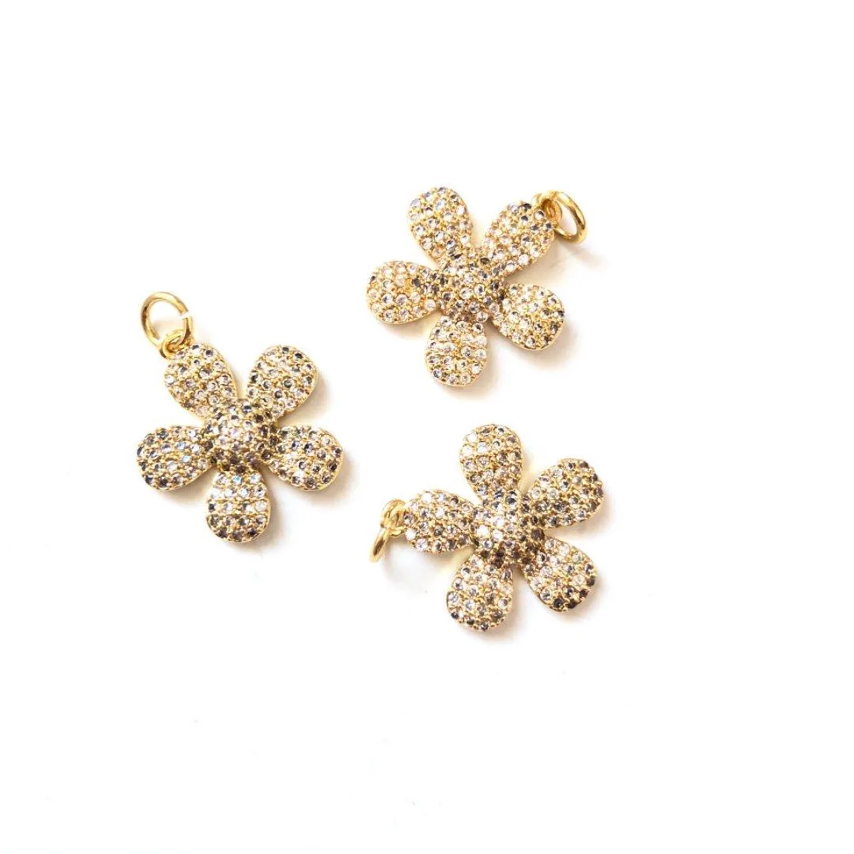 5pcs Zirconia Pave Flower Charm Pendant for Women Bracelet Girl Necklace Earring Making Gold-Plate DIY Jewelry Finding Wholesale