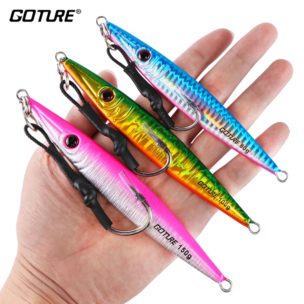Goture Spoon Jig Metal Lure 80g 100g 150g 200g Jigging Lure Artificial Bait Sea Bass Fishing Lure Tackle Jig Lead Wobblers