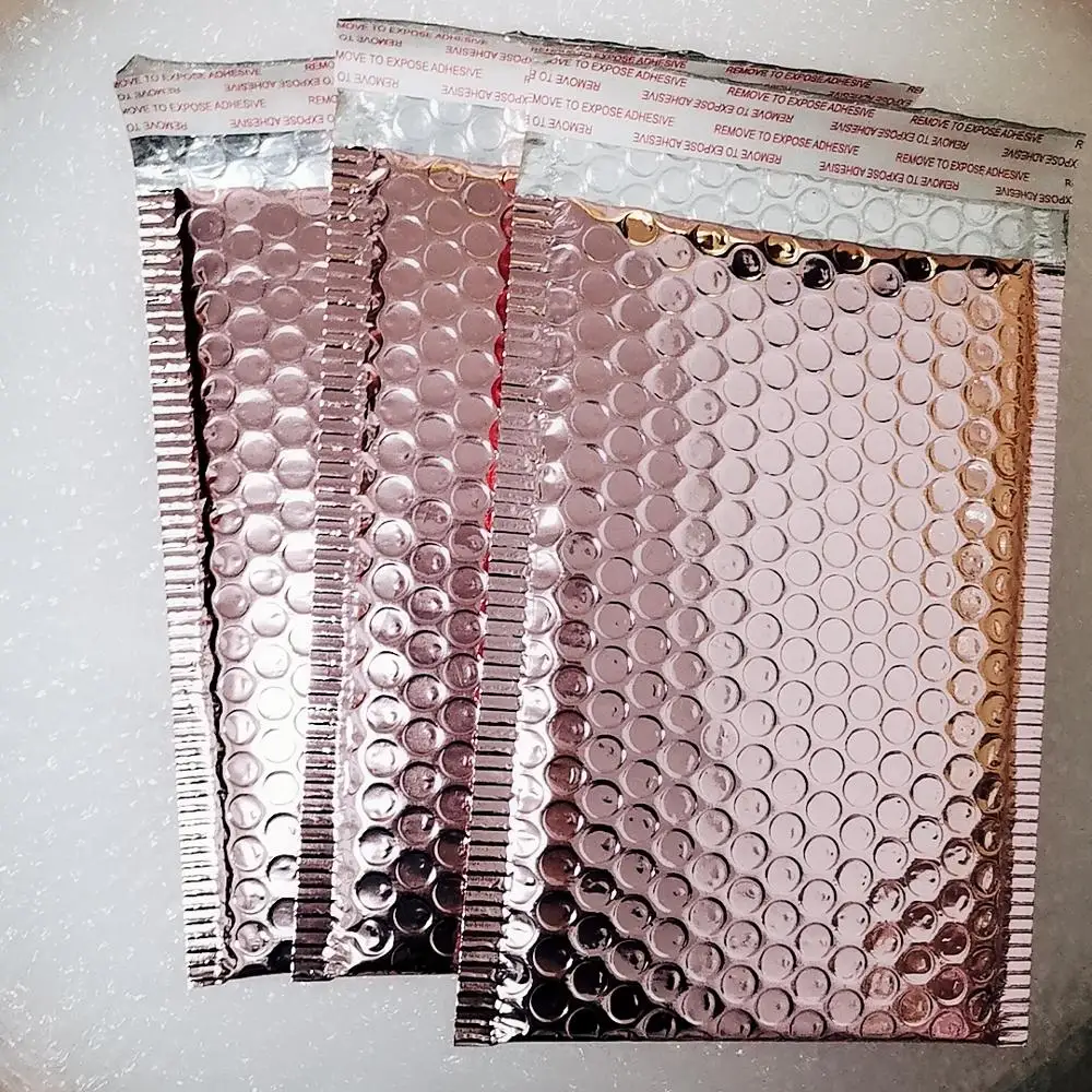 25pcs 15x13cm/15x20+4cm Rose Gold Bubble Bag Extra-Thick Poly Padded Envelope Multifunctional Mailer for Gift Package