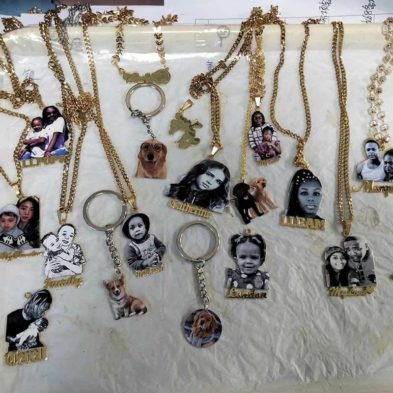 Custom Pet Photo Name Necklace For Family Personalized Ur  Photo Name KeyChian Necklace Christmas Gifts
