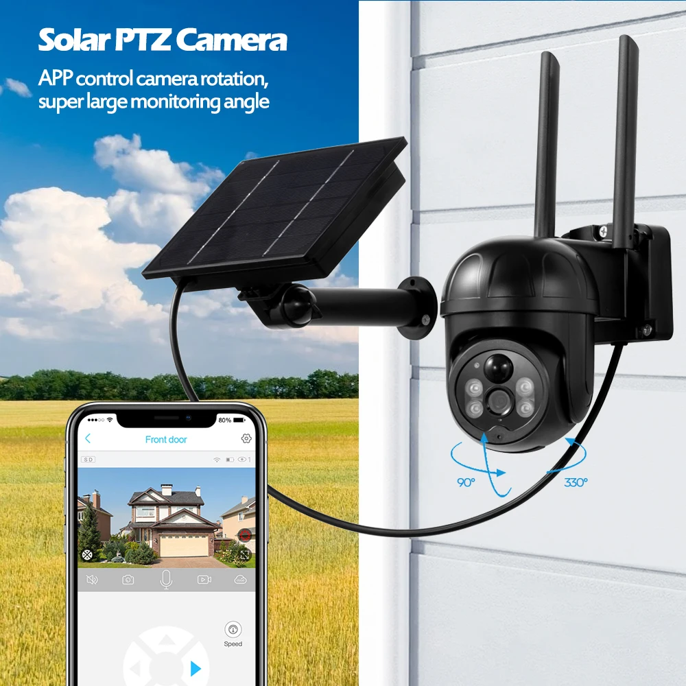 Imagem -06 - Cartão Sim sem Fio Preto Câmera ip 1080p Solar Ptz Câmera Built-in Bateria Recarregável ao ar Livre Vigilância de Vídeo Cctv Rua 4g