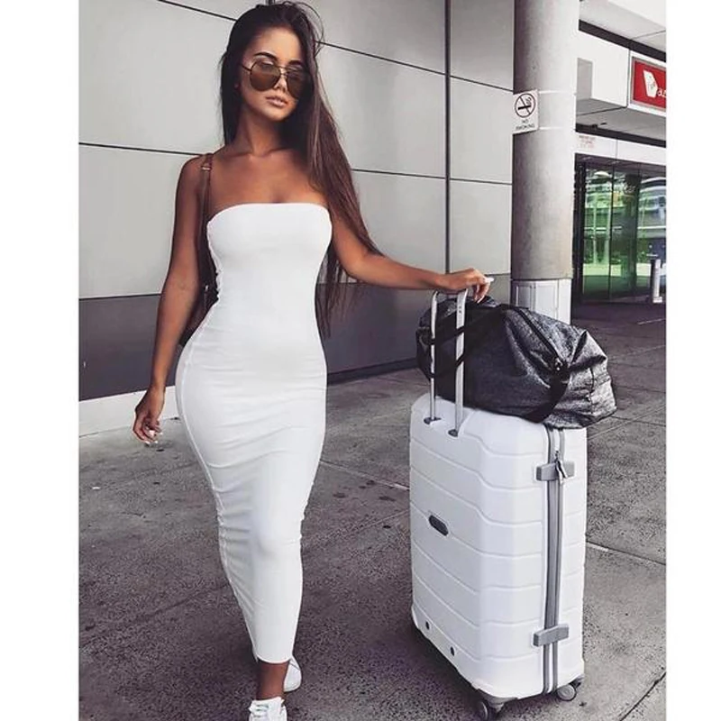 

Wantmove 2021 Summer Women's New Strapless Tube Top Sexy Casual Bodycon Dresses Club Party Maxi Long Dress AM708