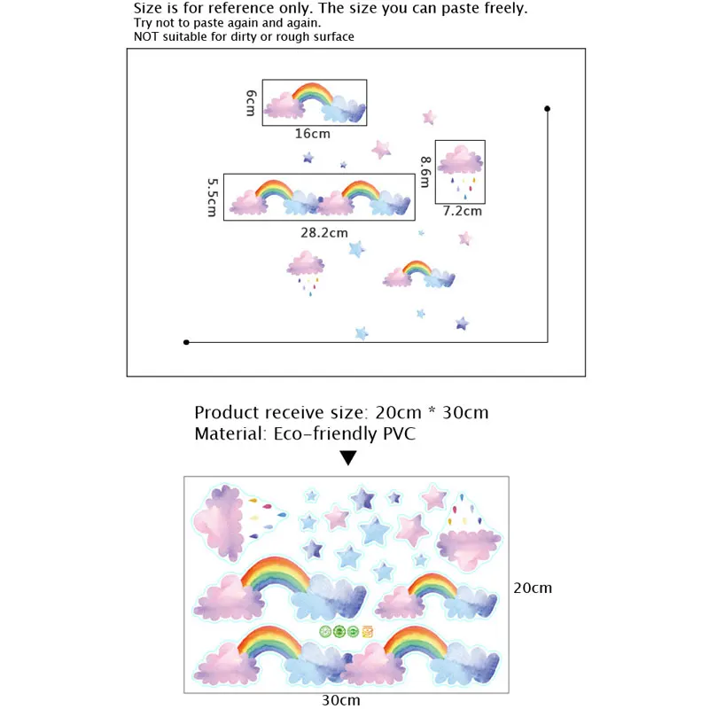 Cartoon Cloud Rainbow Wall Sticker Kids Room Wardrobe Home Decoration Removable Mural Nursery Layout Baby Bedroom Decor Paster