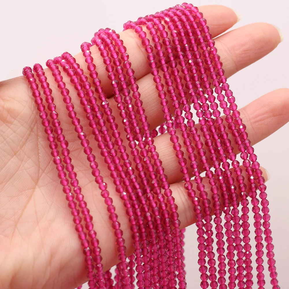 New 2pcs/lot Natural Small Stone Beads Rose Red Section Round Loose Beads for Jewelry Making DIY Bracelet Necklace Size 3mm