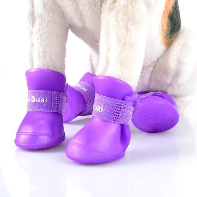 4pcs S/M/L Pet Dog Rain Shoes Anti Slip Waterproof Pet Dog Cat Rain Shoes 7 Colors Rubber Boots for Four Seasons