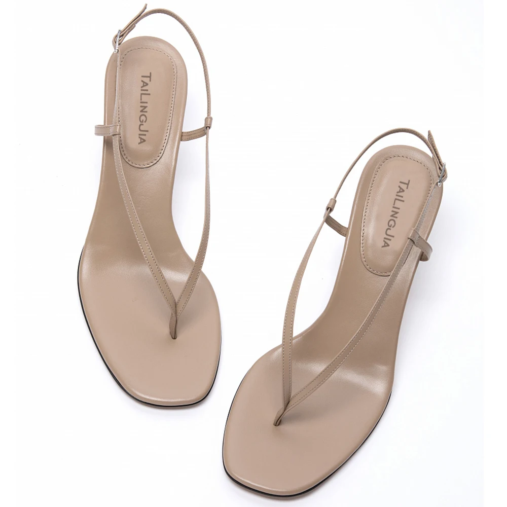 Heeled Strappy Barely There Sandals Women 2021 Heels White Summer Dress Shoes Ladies High Heel Flip Flops Black Female Footwear