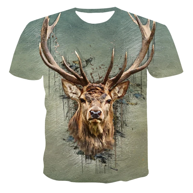 Deer T-shirt 3d print Animal T-shirts Men\'s outdoor sports hunting T-shirt popular deer hunting short sleeve Women Funny T-shirt