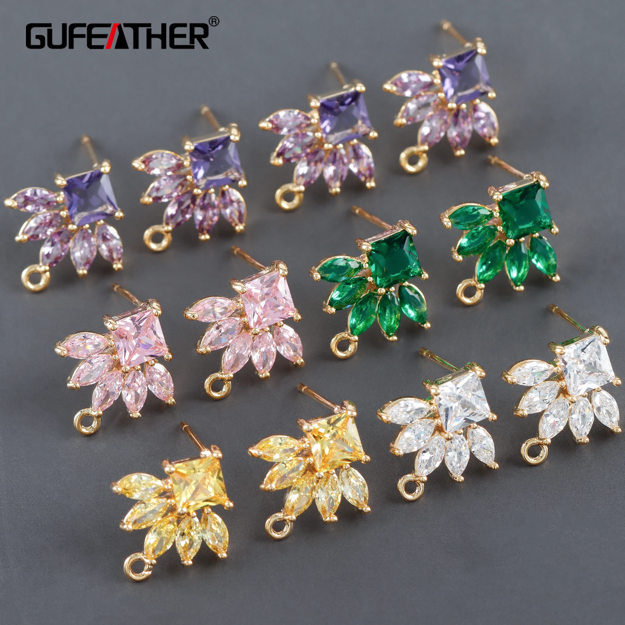 GUFEATHER M1123,jewelry accessories,18k gold plated,copper,zircons,pass REACH,nickel free,jewelry making,diy earrings,10pcs/lot