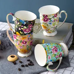 300ml Nordic Modern Ceramics Mugs Coffee Tea Cups Large Capacity Flower Print Breakfast Milk Mug Home Office Drinking Cup Gifts