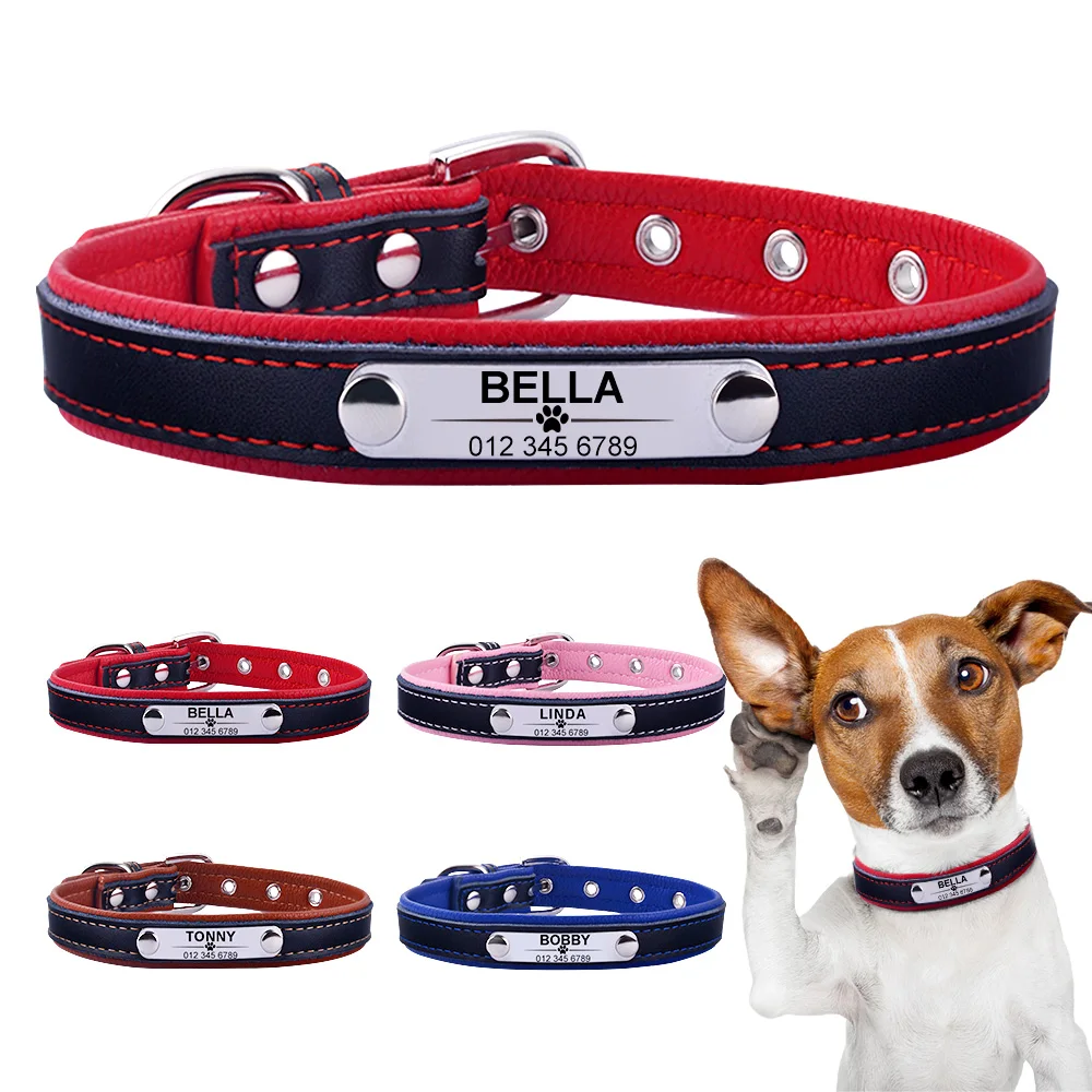 Personalized Dog Collar PU Leather Dog Collars Soft Padded Pet Necklace Free Engraved For Small Medium Large Dogs Pug Bulldog