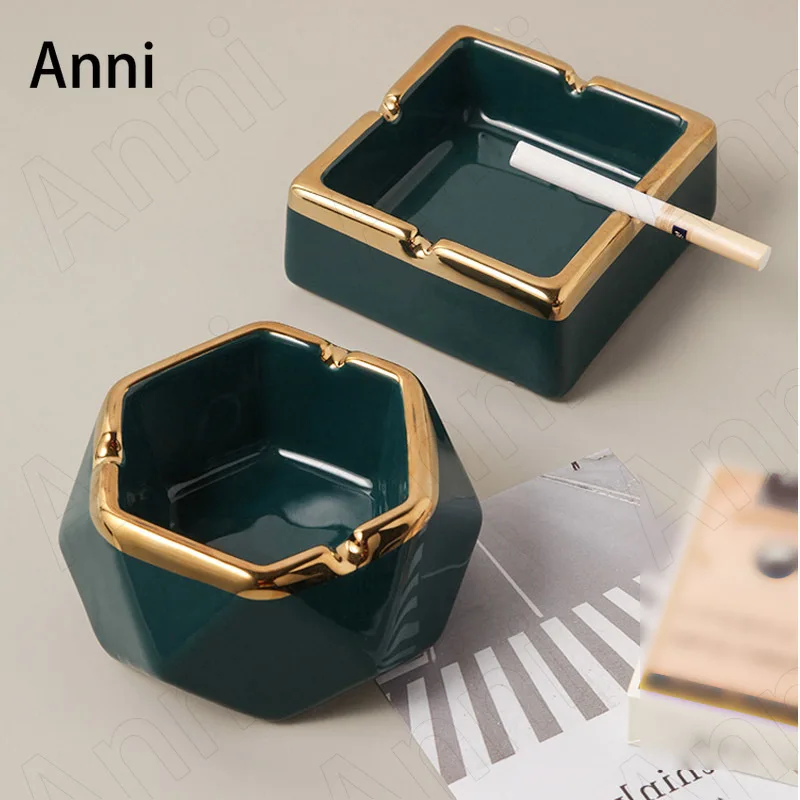 Golden Stroke Geometric Ceramic Ashtray Nordic Modern Creativity Anti-fly Ash Cool Ashtrays Office Living Room Desktop Ash Tray