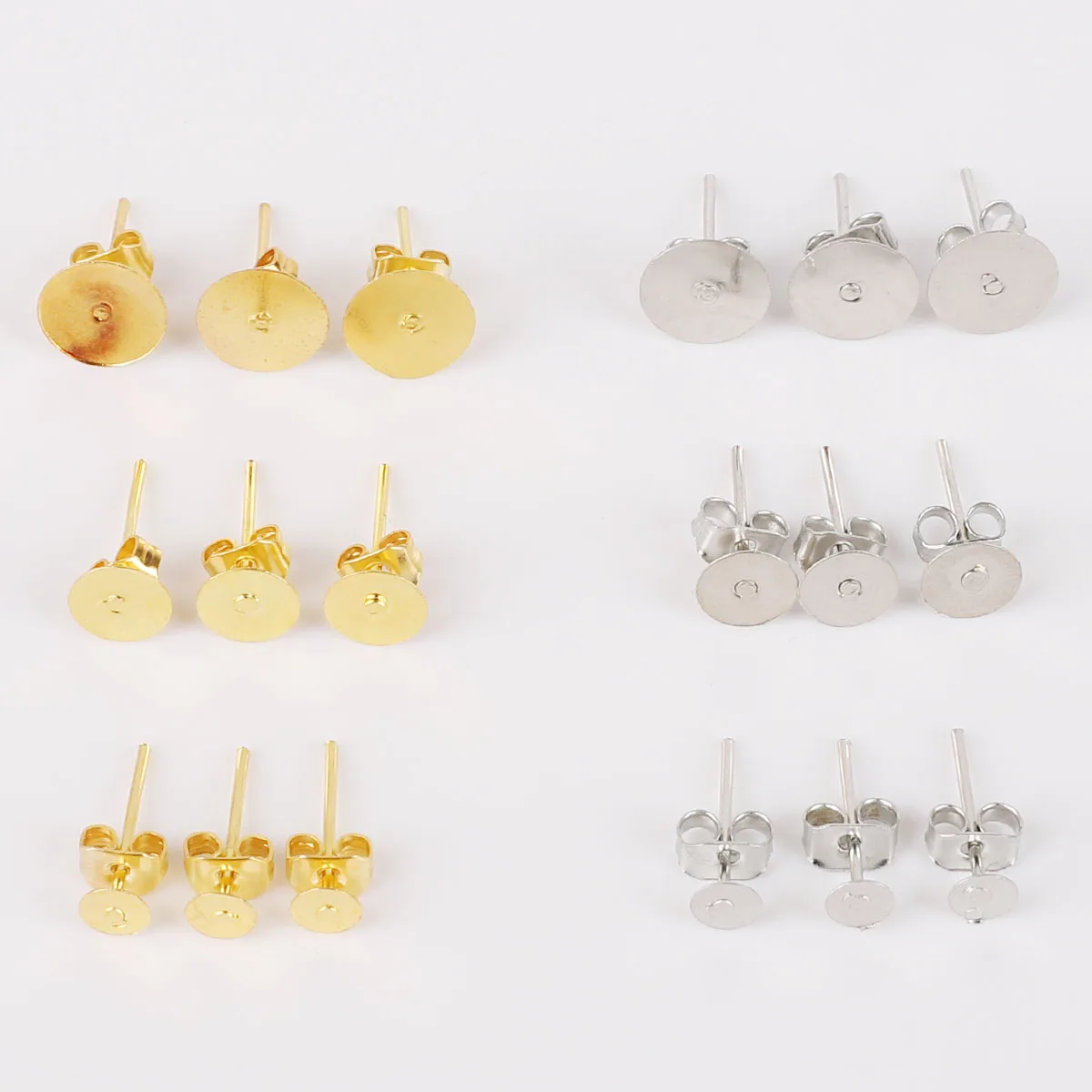 100 sztuk 4mm 6mm 8mm złote/rodowe kolczyki ustawienia pusta okrągła podstawa Cabochon Stud ucho płaska podstawa słupki czyste kolczyki wtyczki