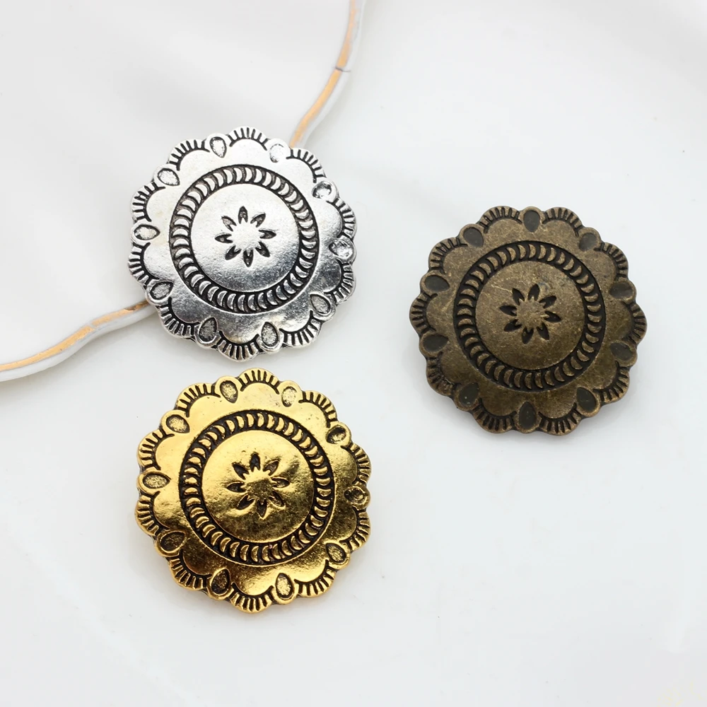 Zinc Alloy Round Lace Flowers Concho Buttons Charms Pendants 3pcs/lot 30MM For DIY Jewellery Accessories