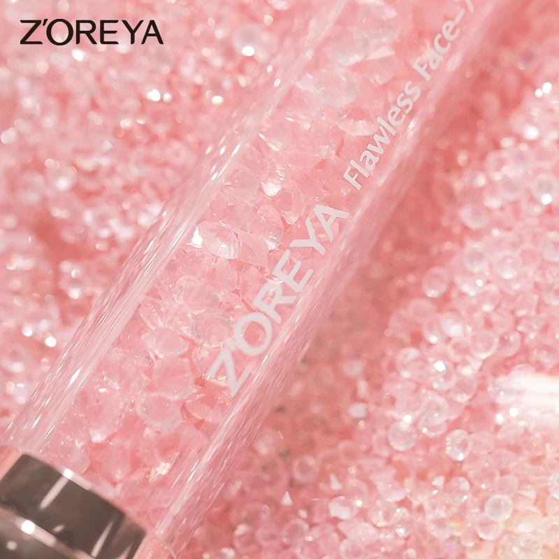 ZOREYA 10PCS Pink Crystal Foundation Makeup Brush Concealer Blusher Make Up Brush Set Super Soft Synthetic Hair Cosmetic Tools