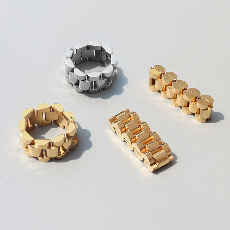 1cm Wide Watch Chain Shape Ring Stainless Steel High Quality Gold Color Fashion Jewelry Ring For Women