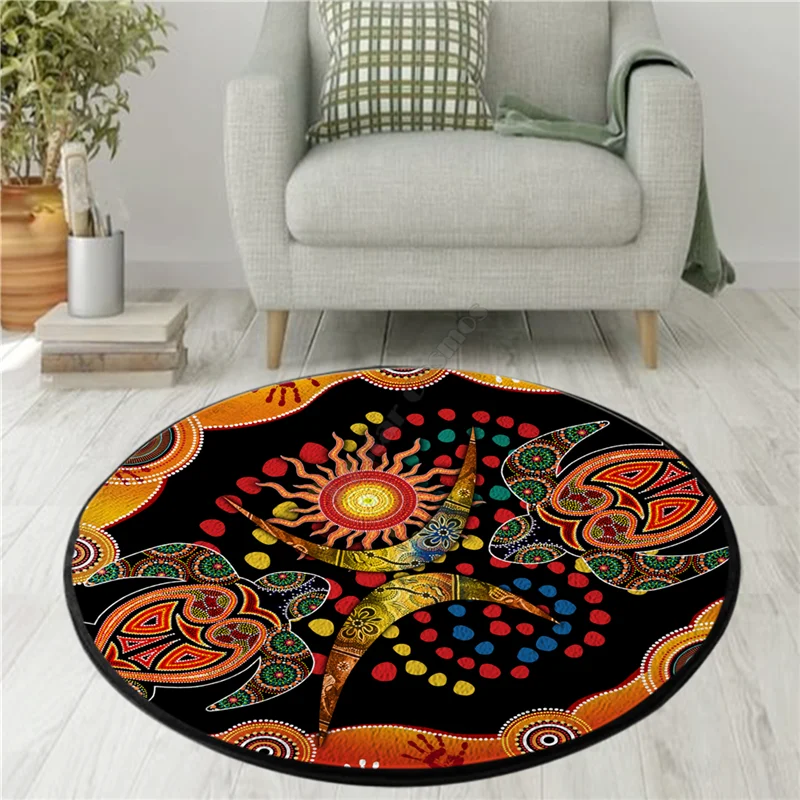 Aboriginal Naidoc Week 2021 Turtle Lizard 3D Design Circle Rug Non-slip Mat Dining Living Room Soft Bedroom Carpet 02