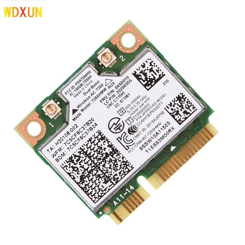 Carte de stérilisation sans fil Intel 7260 7260ac 7260HMW, pour touristes, 11ac, Mini PCI-E Wifi BT4.0, 867M, pour Lenovo IBM ThinkSub 04X6090
