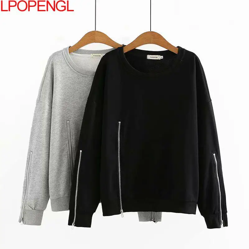 New 2021 Autumn Winter Plus Size Tops For Women Large Pullover Long Sleeve Loose Cotton Zipper Sweatshirt Breathable Hoodie